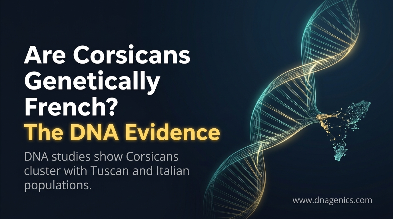 Corsican DNA ancestry map showing genetic similarity to Italian populations