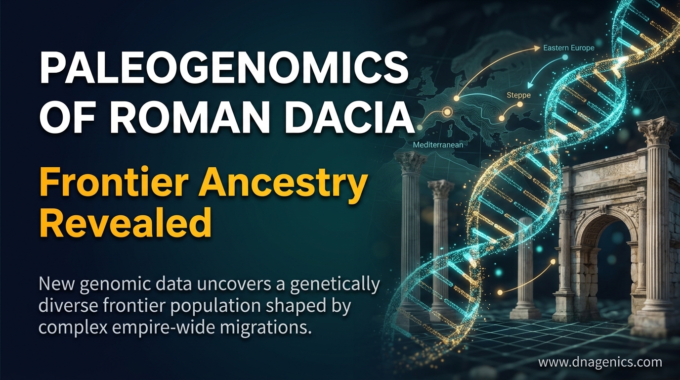 Map of Roman Dacia frontier showing genetic mixing and sex-biased ancestry patterns.