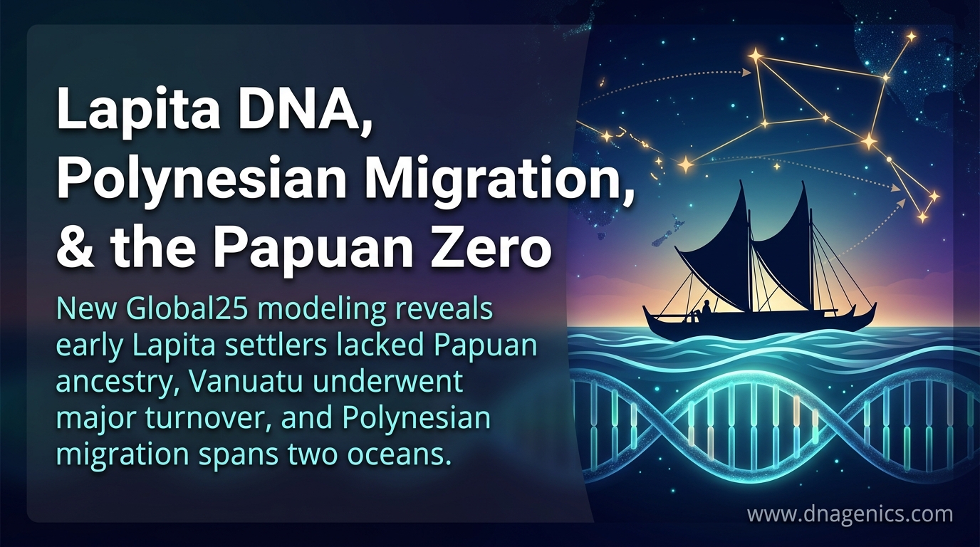 Ancient canoe crossing the Pacific with map traces of Lapita migration and Polynesian ancestry routes