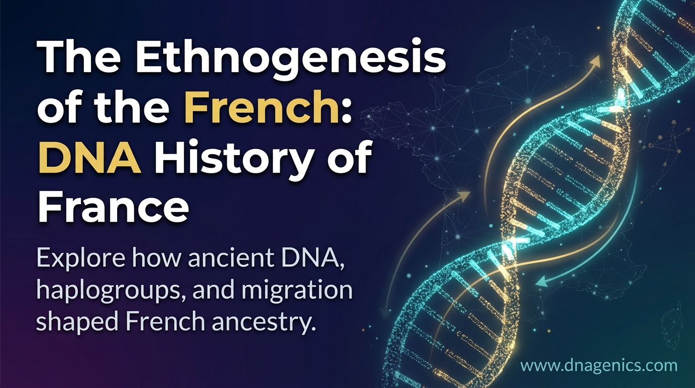 Map of France showing regional DNA ancestry patterns, migration routes, and ancient population layers
