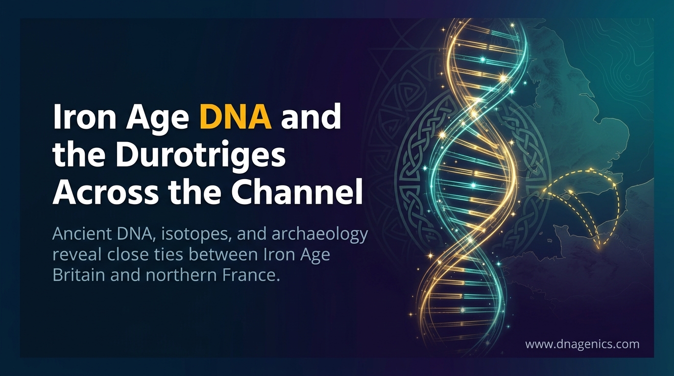 Ancient DNA research map showing Iron Age connections between Dorset and Normandy across the English Channel