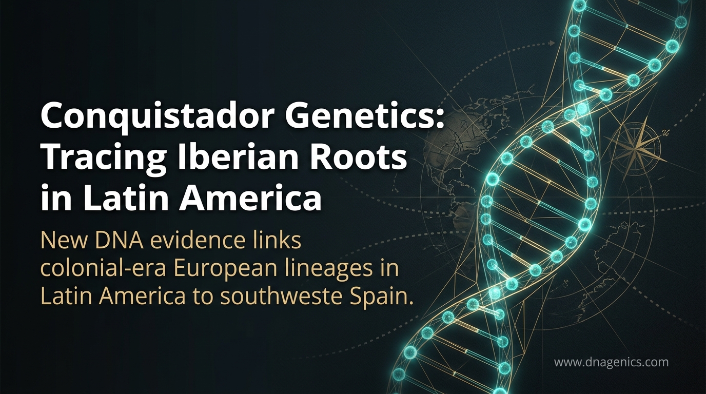 Illustration of Iberian migration routes and DNA ancestry patterns across Latin America