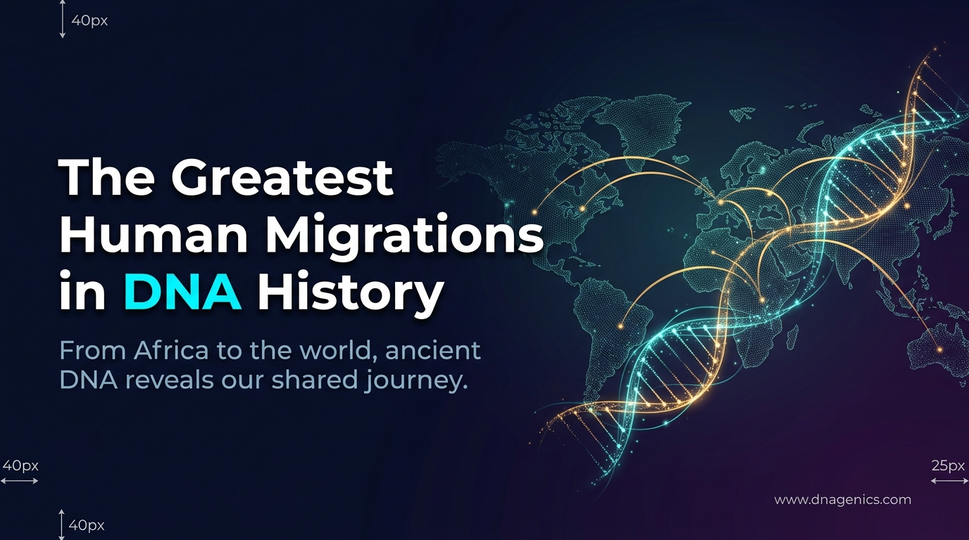 World map showing major human migration routes traced by ancient DNA and population genetics
