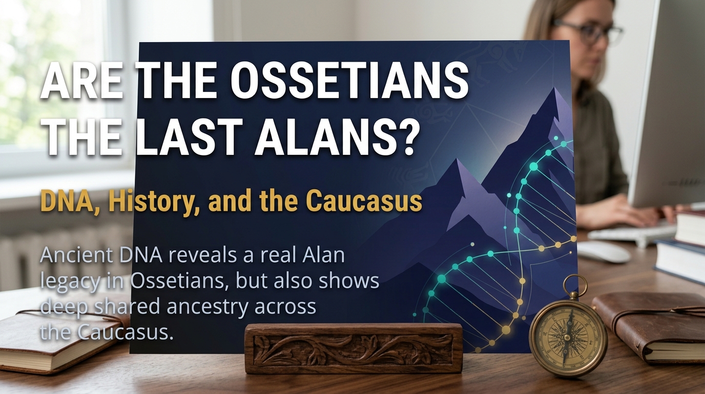 Map of the Caucasus showing Ossetian regions, Alan history, and ancient DNA migration routes