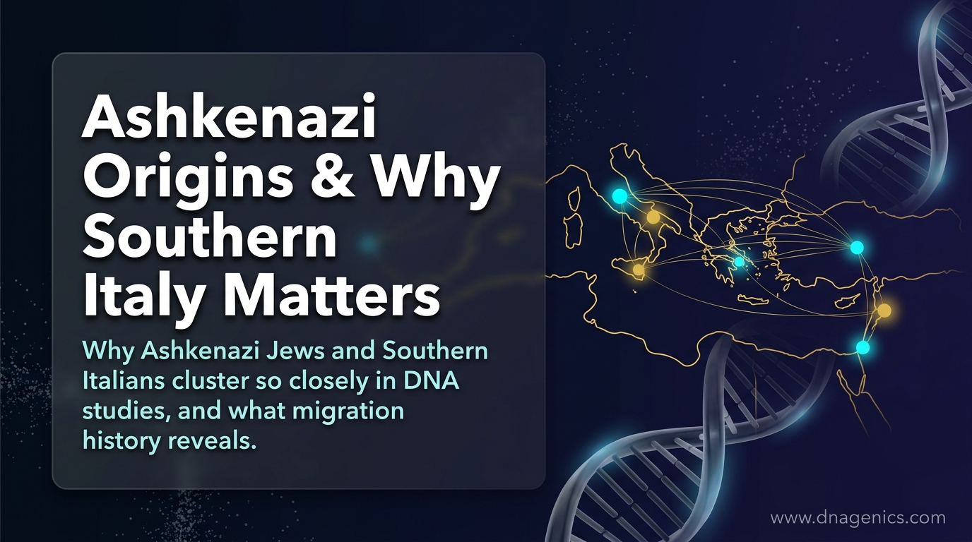 Genetic ancestry map highlighting Ashkenazi Jewish and Southern Italian population similarity in the Mediterranean