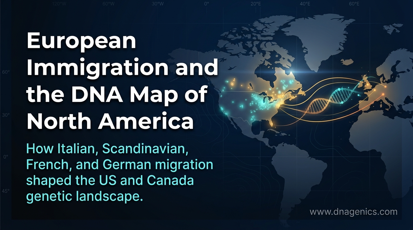 Map-style visualization of European ancestry patterns across the United States and Canada
