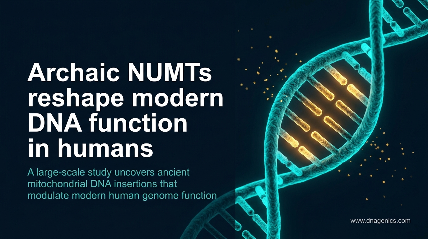 Illustration of NUMTs integrating into the nuclear genome and impacting gene regulation