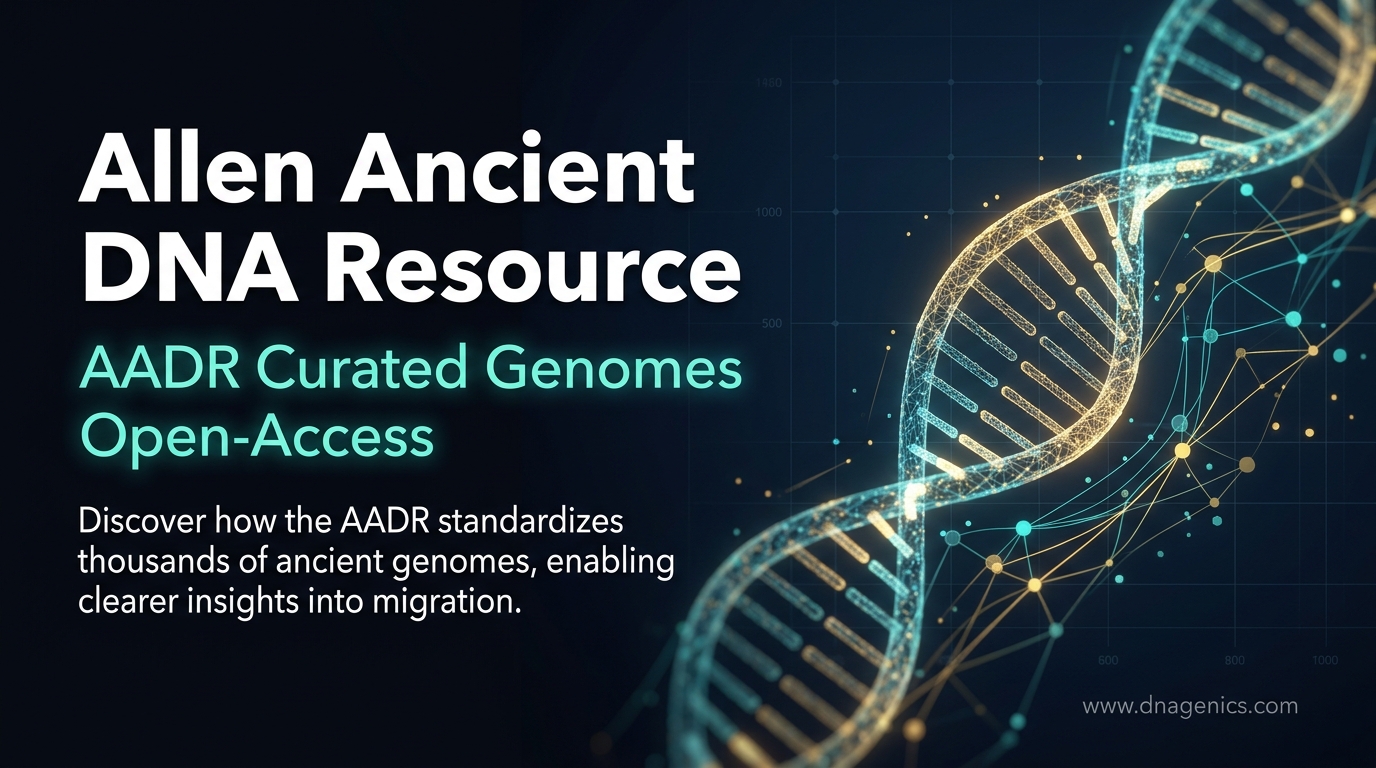 Infographic overview of the Allen Ancient DNA Resource (AADR) data framework and key findings.