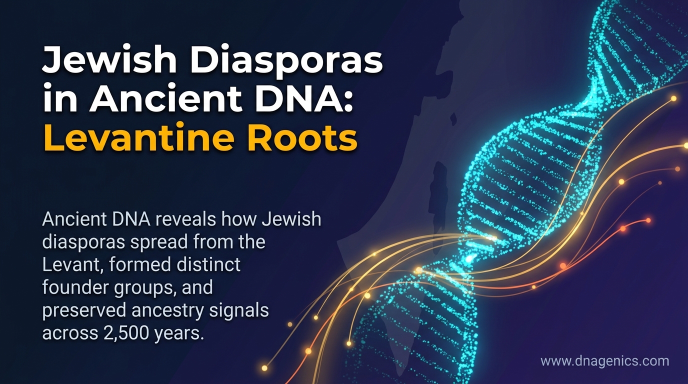Ancient DNA and Jewish diaspora migration map with Levantine origin and regional branches