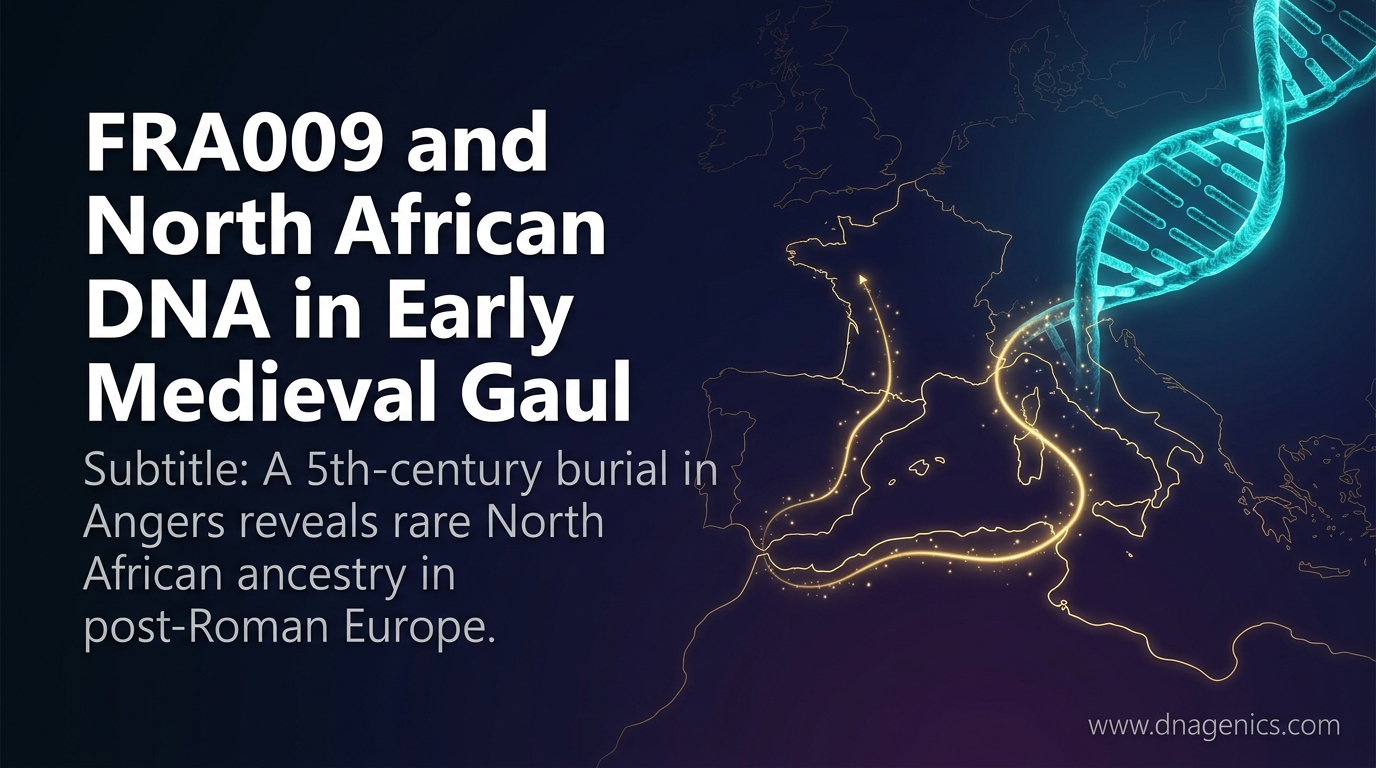 Ancient DNA analysis of FRA009 from Angers, showing North African ancestry in early medieval Gaul