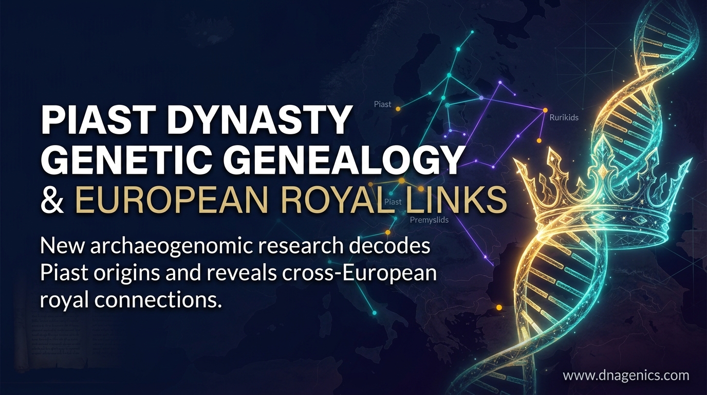 Illustration of Piast dynasty genetic lineage across medieval Europe