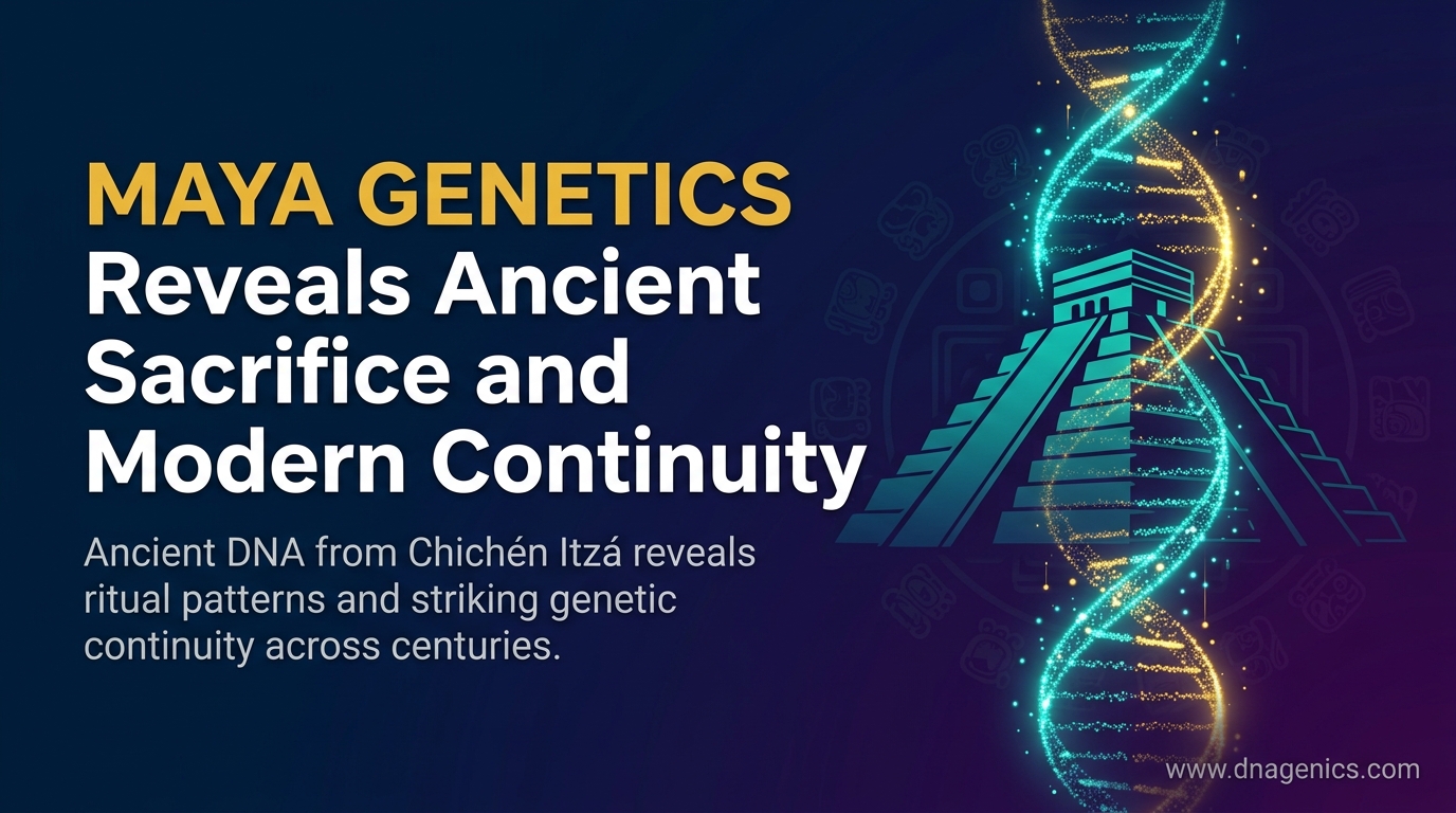 Ancient Maya archaeology and DNA ancestry research showing Chichén Itzá, ritual sacrifice, and modern genetic continuity