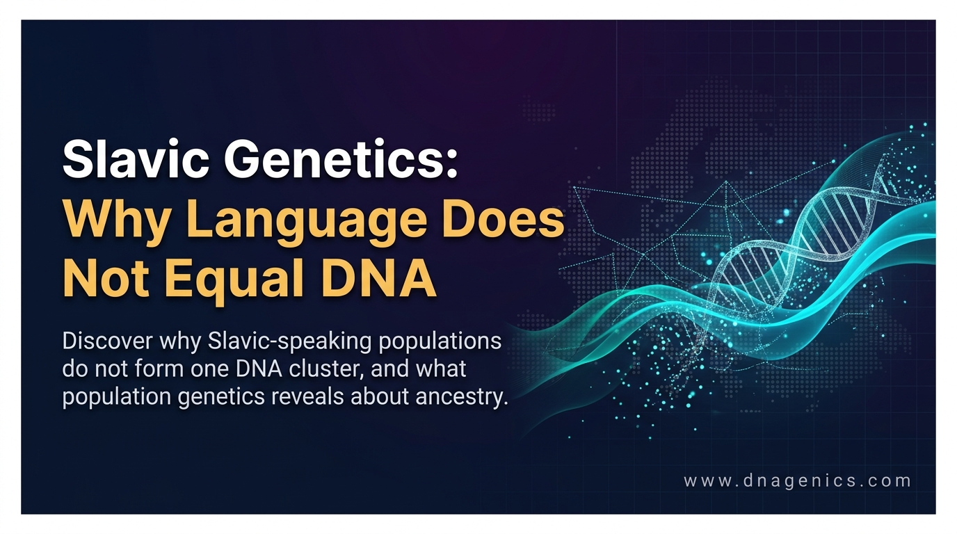 Map-style illustration showing a north-to-south genetic gradient across Central and Eastern Europe