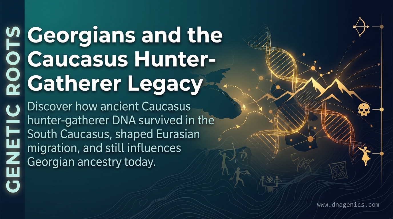 Ancient DNA and ancestry map showing Georgia, the South Caucasus, and Caucasus hunter-gatherer migration routes