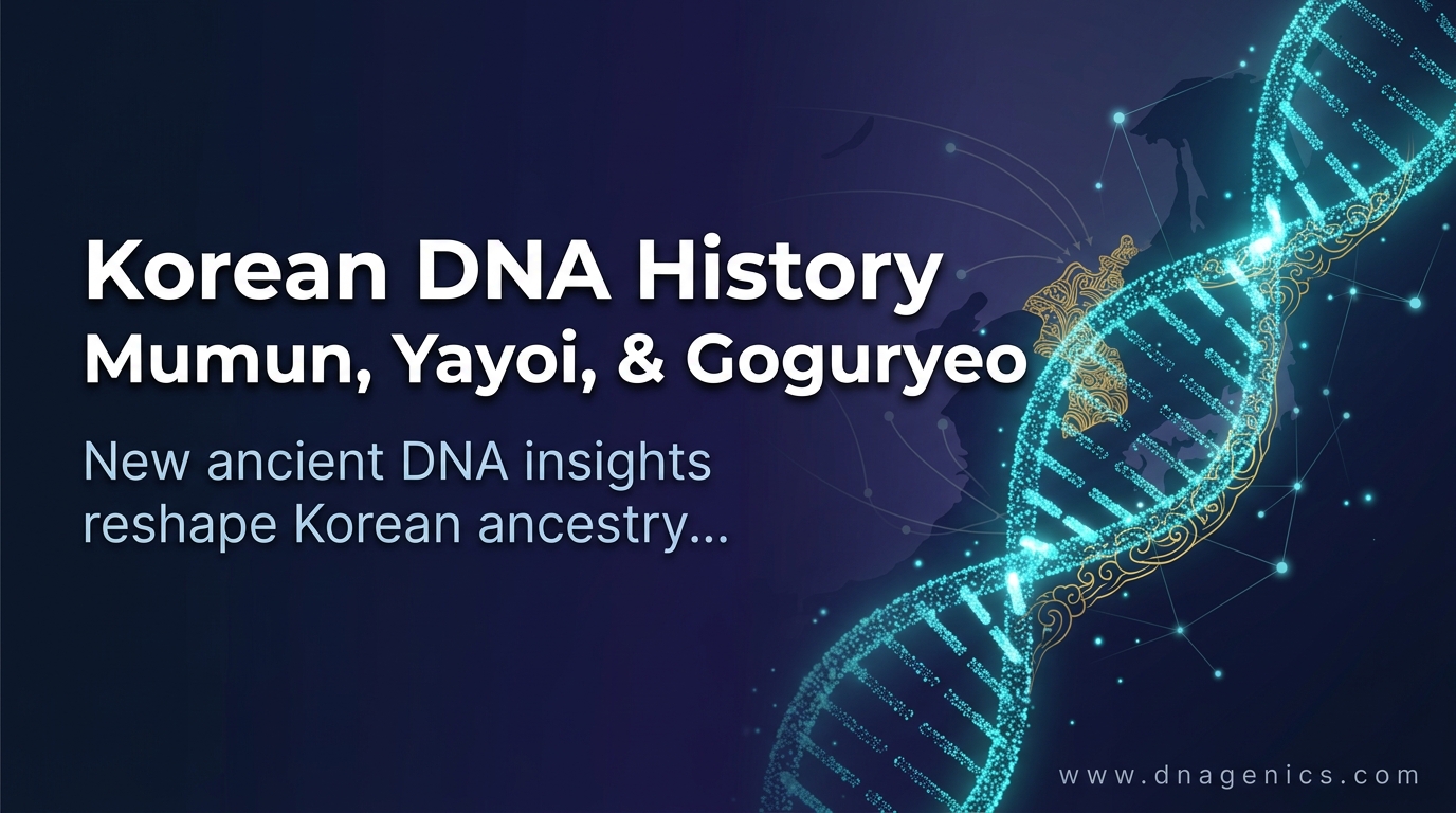 Ancient DNA and Korean ancestry map showing Korea, Japan, and surrounding East Asian regions
