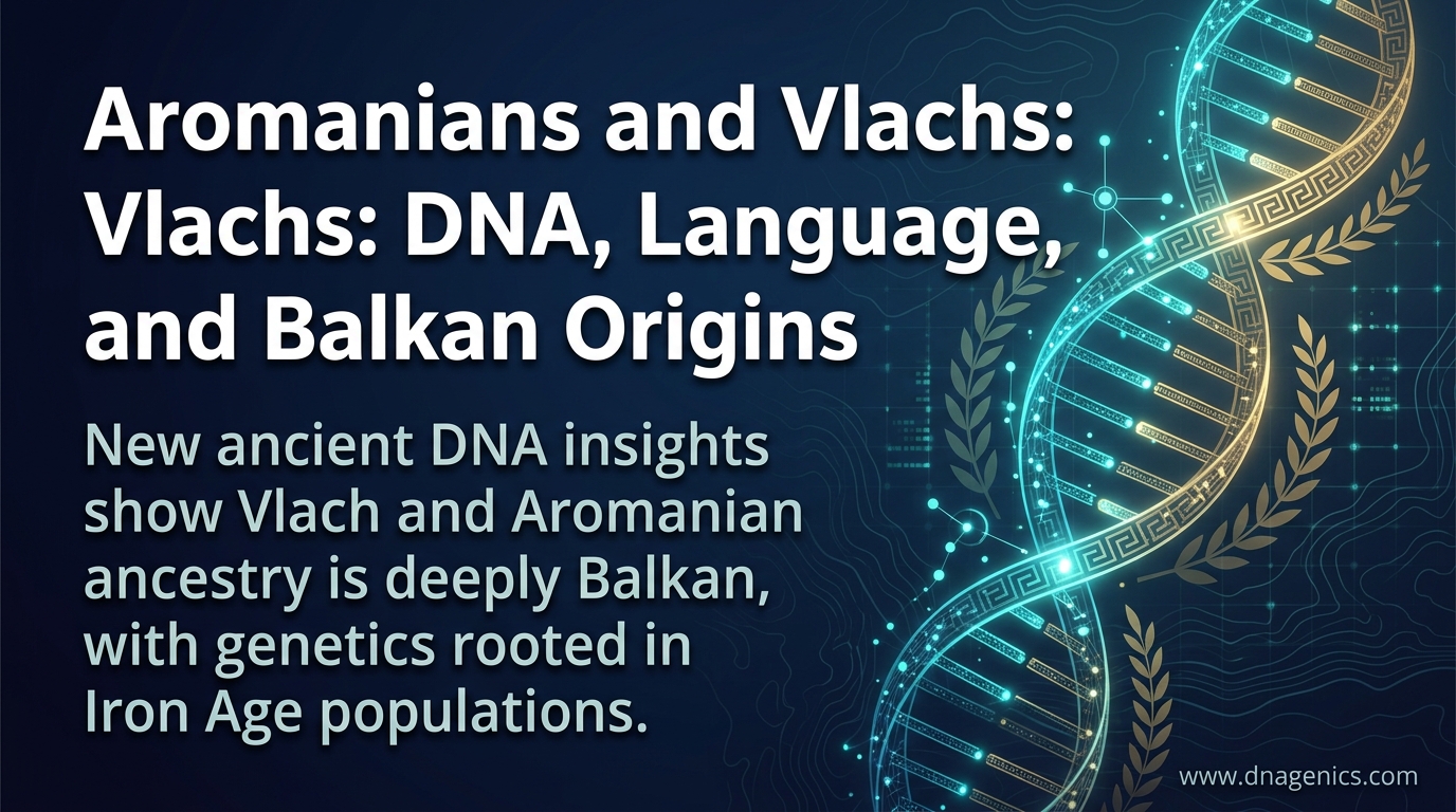 Map of the Balkans with ancient DNA ancestry routes and Vlach communities highlighted