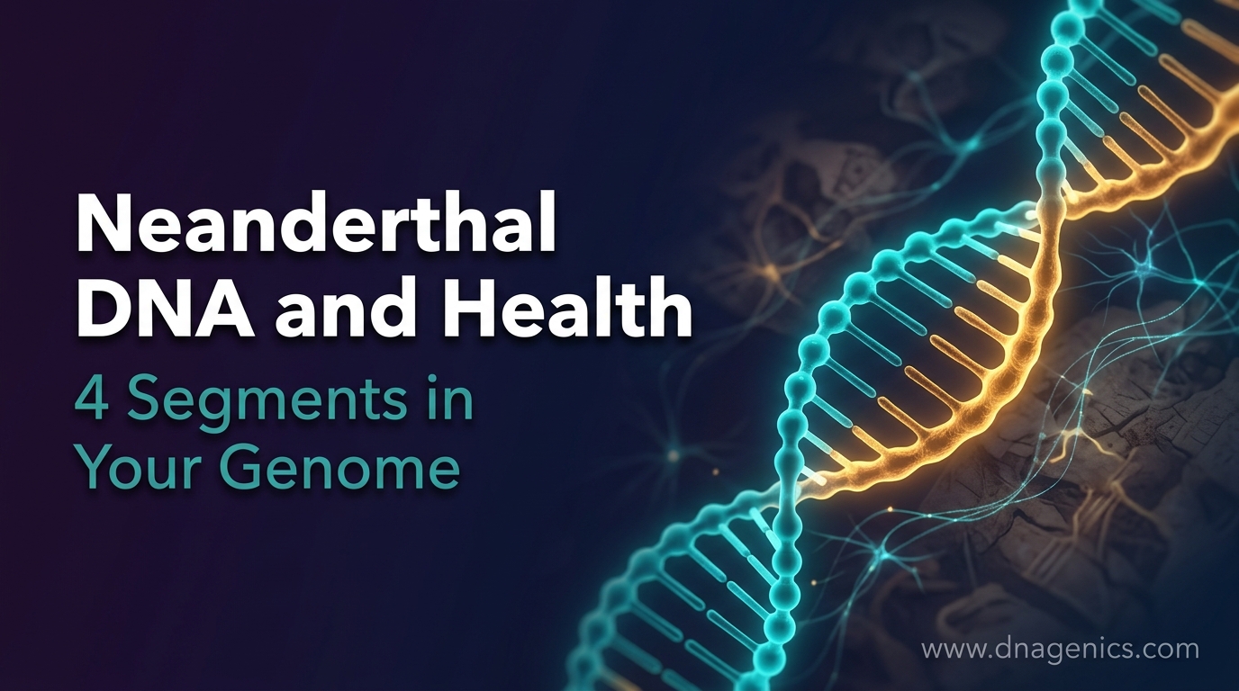 Illustration of Neanderthal DNA segments in a human genome linked to ancestry, immune response, pain sensitivity, and COVID-19 risk