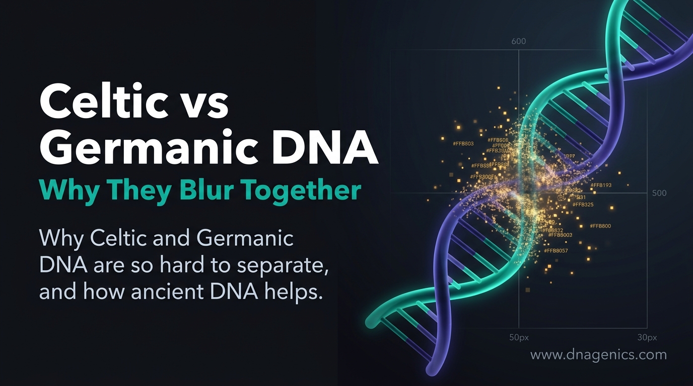 Illustration of Northwestern European DNA ancestry, migration paths, and overlapping Celtic and Germanic population genetics