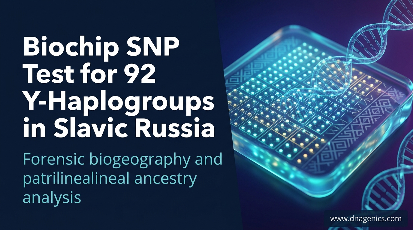 Illustration of Y-chromosome haplogroups and a hydrogel biochip used in SNP genotyping