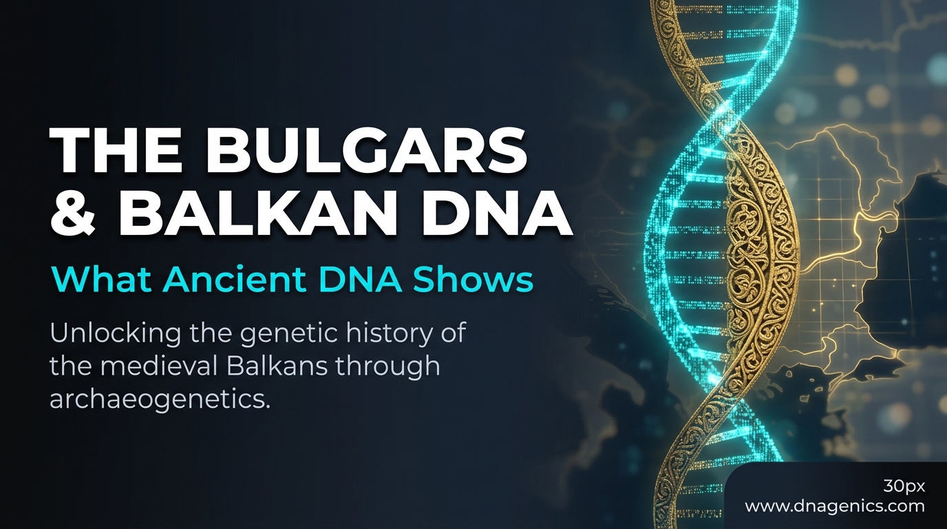 Map of the Balkans with ancient DNA ancestry layers and Bulgar migration routes