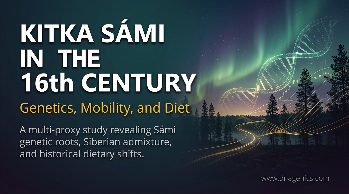 Illustration of Kitka Sámi bioarchaeology showing genetics, mobility and diet insights