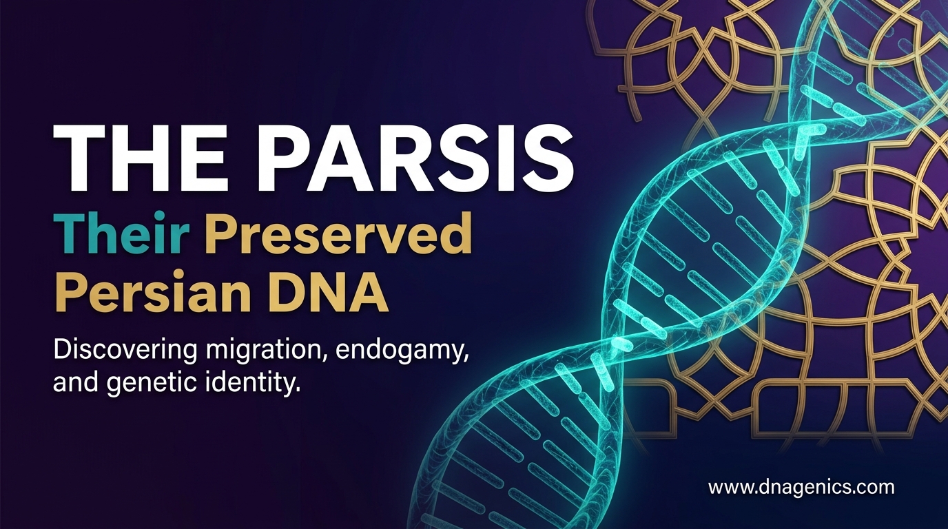 Illustration of Parsi ancestry, Persian migration to Gujarat, and DNA analysis across Iran and India