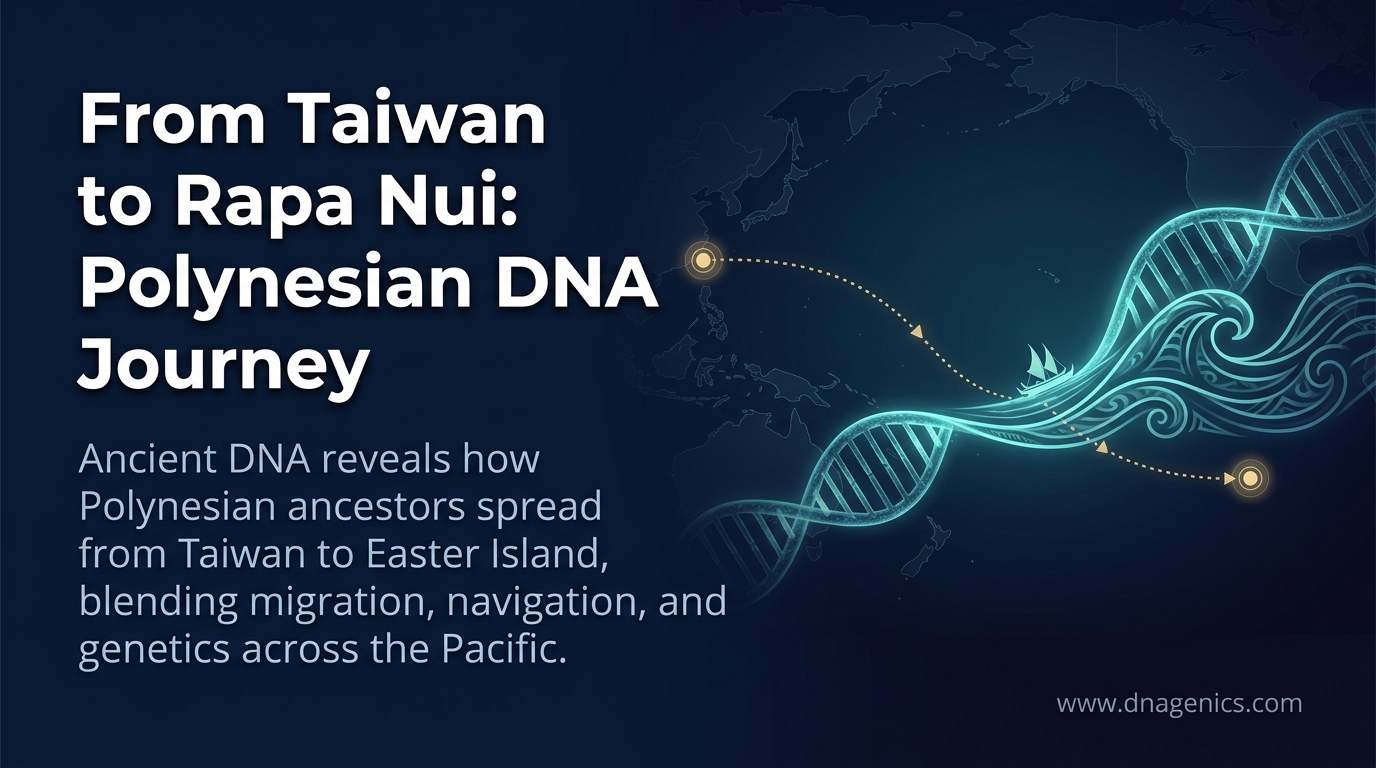 Polynesian canoe route map tracing ancient DNA migration from Taiwan to Rapa Nui