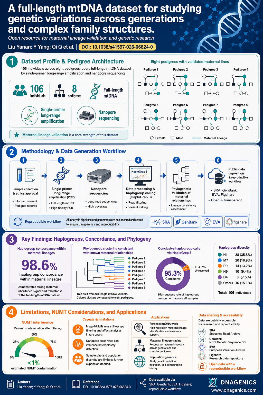 Graphical abstract of full-length mtDNA sequencing across eight pedigrees