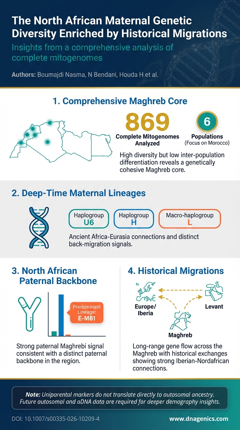 Mosaic of North African maternal lineages across haplogroups U6, H, and L showing Maghreb diversity