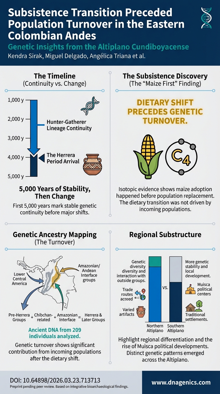 Map of eastern Colombian Andes showing ancient populations and Herrera turnover