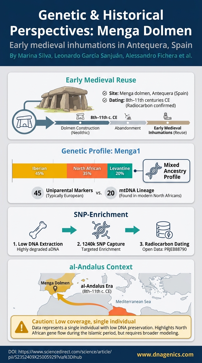 Infographic for Genetic and historical perspectives on the early medieval inhumations from the Menga dolmen, Antequera (Spain)