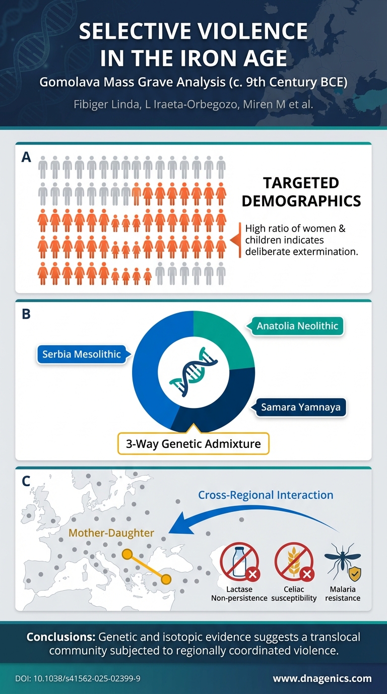 Gomolava mass grave site map showing ancestry and mobility signals