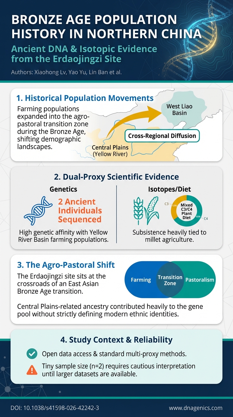 Bronze Age Erdaojingzi site: millet-based diet and agro-pastoral subsistence in northern China.