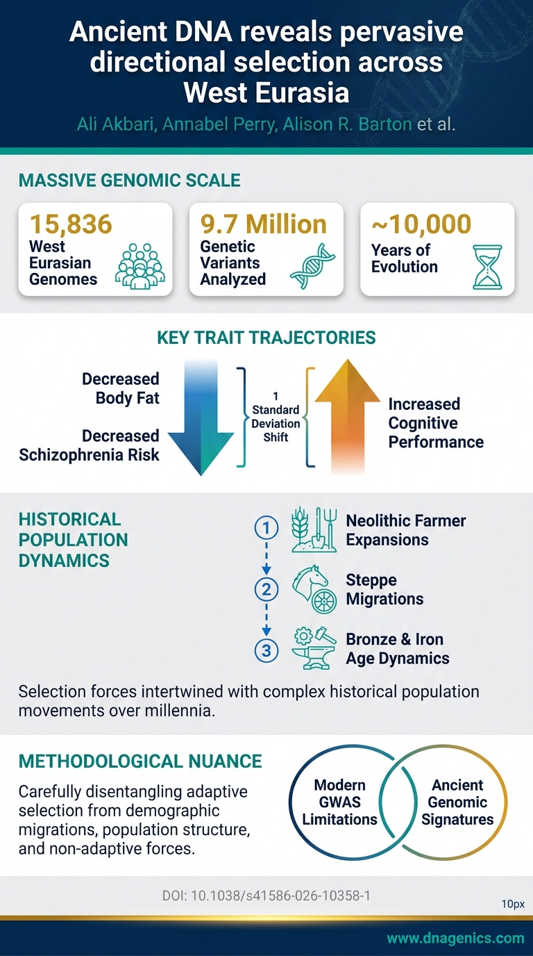 Graphic of directional selection signals across West Eurasia in ancient DNA